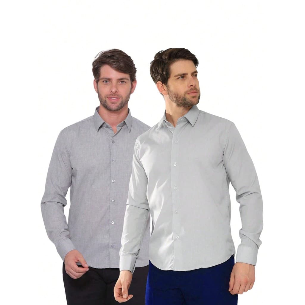KIT Masculino 2 Peças - Camisa Social Masculina Premium Tipo Linho Smoke e Camisa Social Slim Manga Longa Cinza