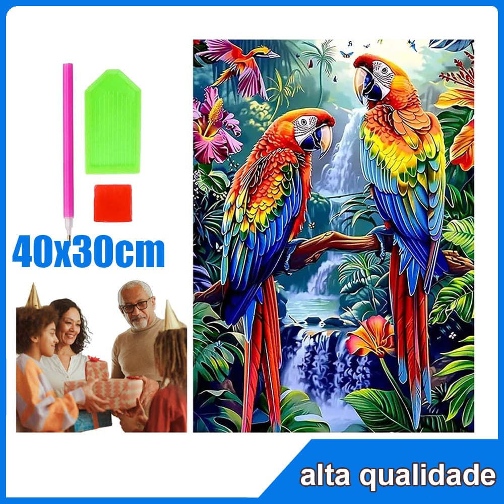 40x30cm papagaio duplo Quadrado Pintura Diamante 5D Pintura de Diamante Pintura Com Diamante A Óleo 5D DIY Decorativa