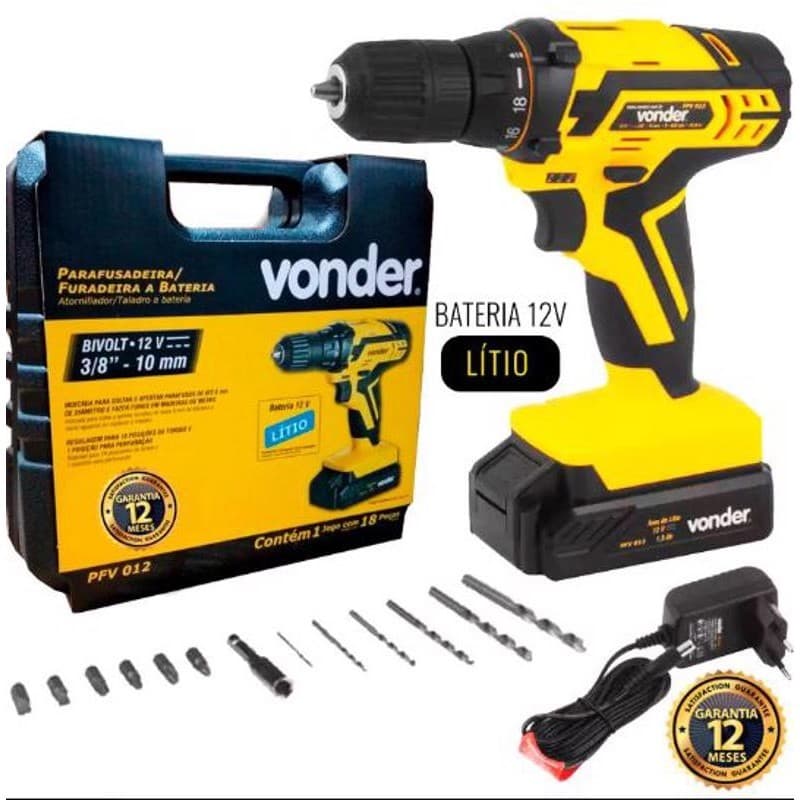 Parafusadeira Furadeira Bateria 12v Bivolt Pfv 012 Vonder