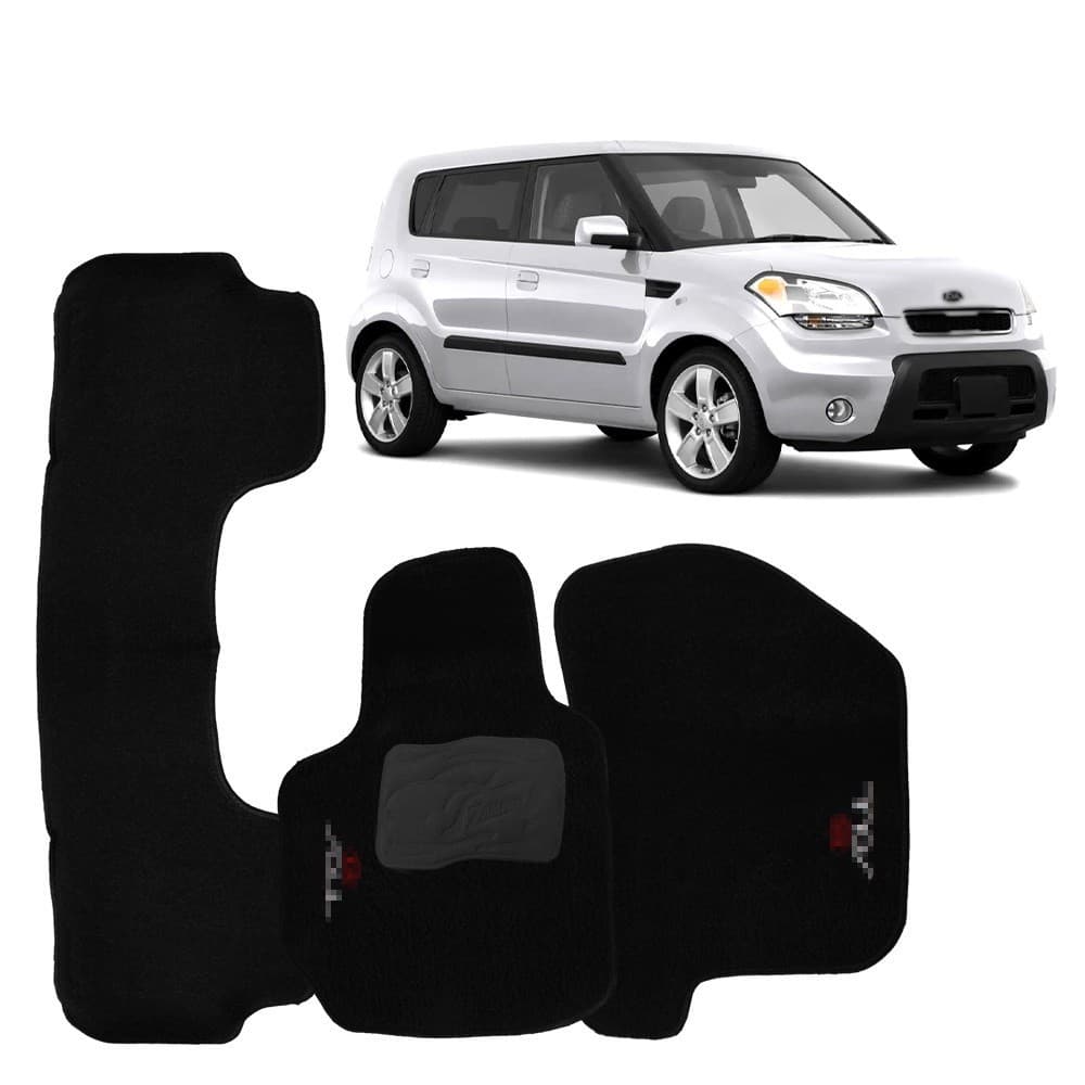 Tapete Automotivo Preto para Kia Soul 2010-2019 - Carpete de Alta Qualidade, 3 Peças.