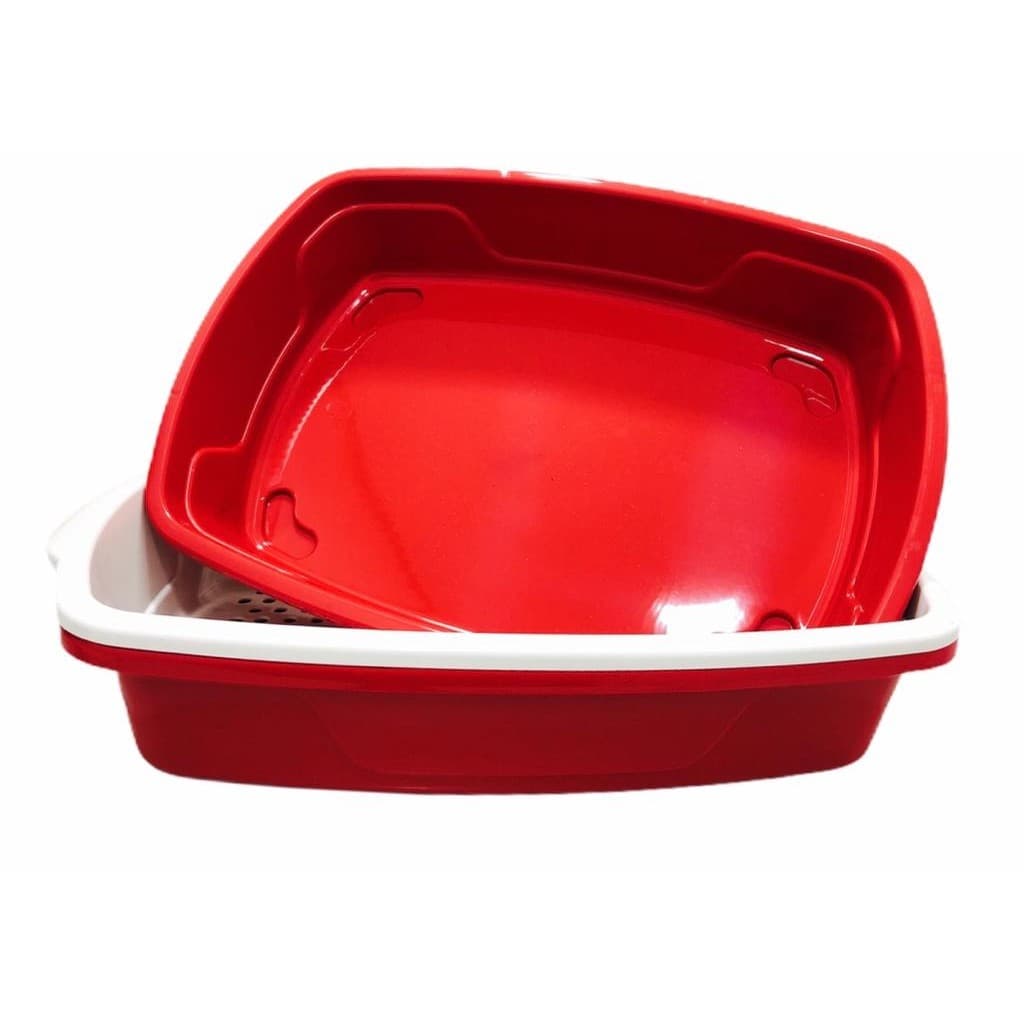 Caixa de Areia para Gato Bandeja Higiênica  Sanitária Areia Gatos Cat Clean com 3 Peças - Vermelho