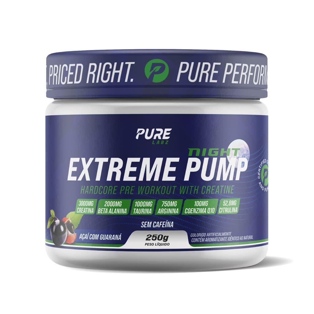 Pré Treino Sem Cafeína Extreme Pump Night 250g  Pure Athletic
