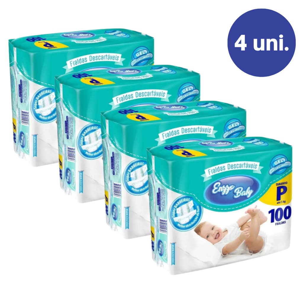 Kit 4 Fralda Descartável Infantil Enzzo Baby Direto da Fábrica Revenda Barato