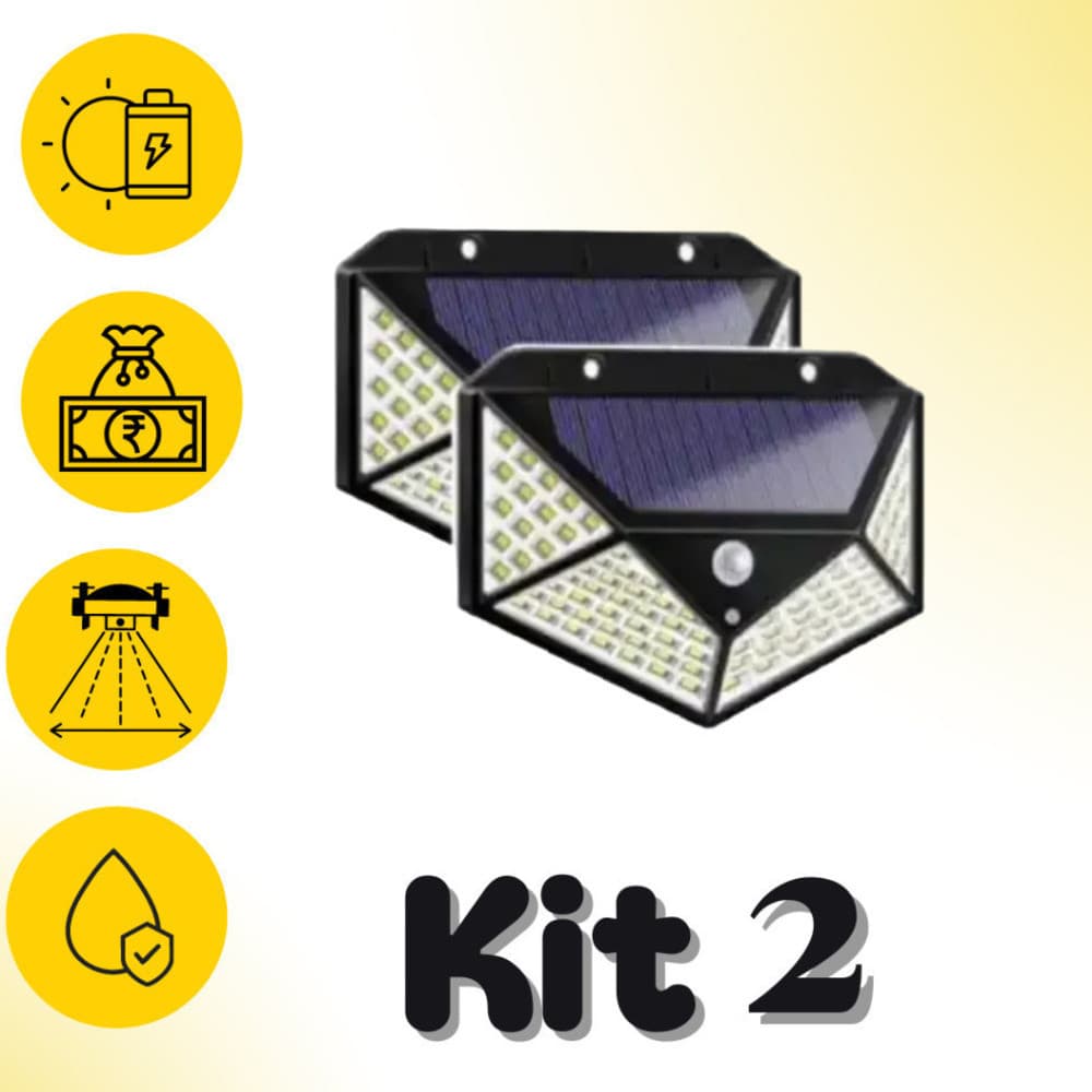 par de Luminária Solar 100 Led Com Sensor Prova D'Água Refletor Solar Parede Luz Led Solar Luminária