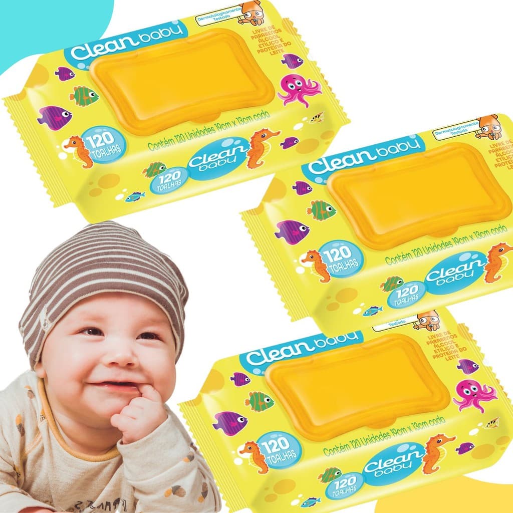 Kit 3 Lenço Umedecido Toalha Com 360 Toalhas Com Tampa Baby Clean 86200
