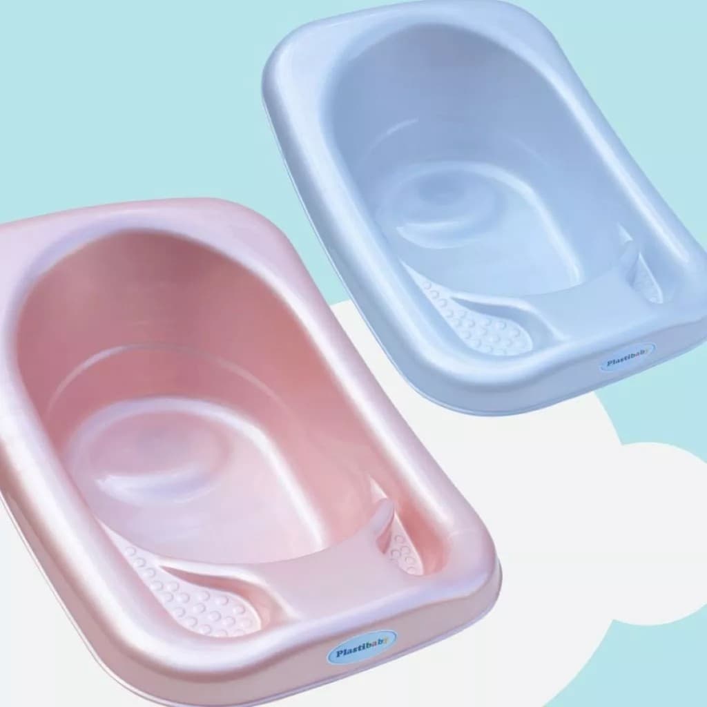 Banheira Bebê Infantil 32L e Saboneteira Banho Higiene Rosa ou Azul Perolado Envio Rápido