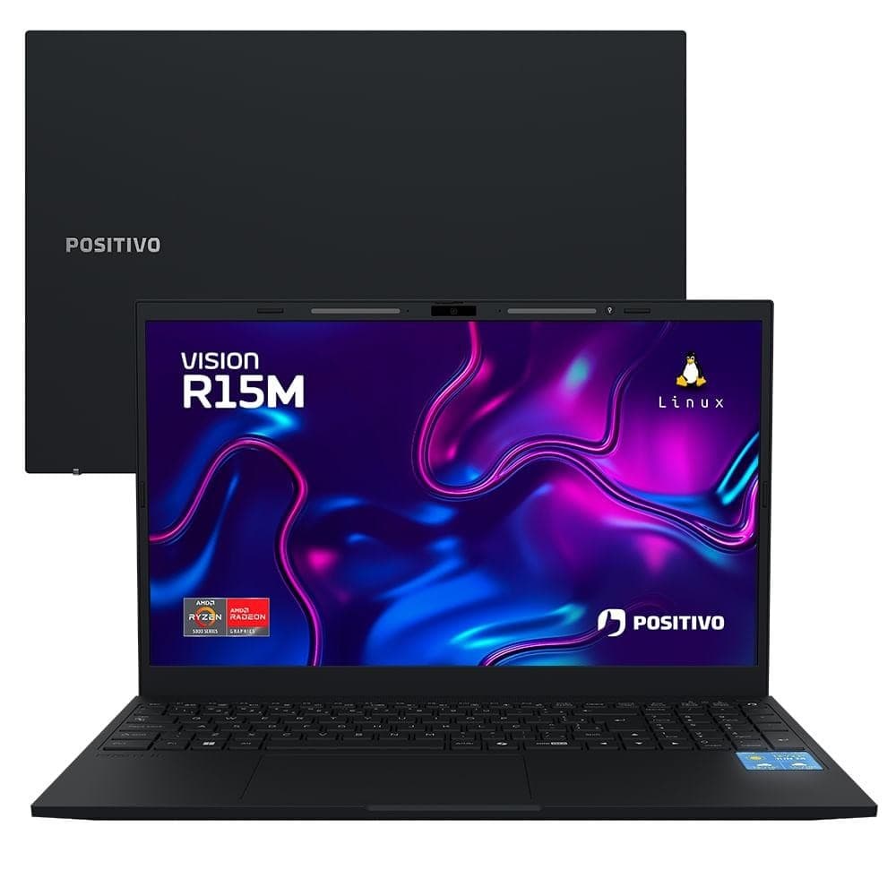 Notebook Positivo Vision R15M AMD® Ryzen 7-5825U Linux 8GB RAM 256GB SSD Wi-Fi 6 - Minitela  - preto