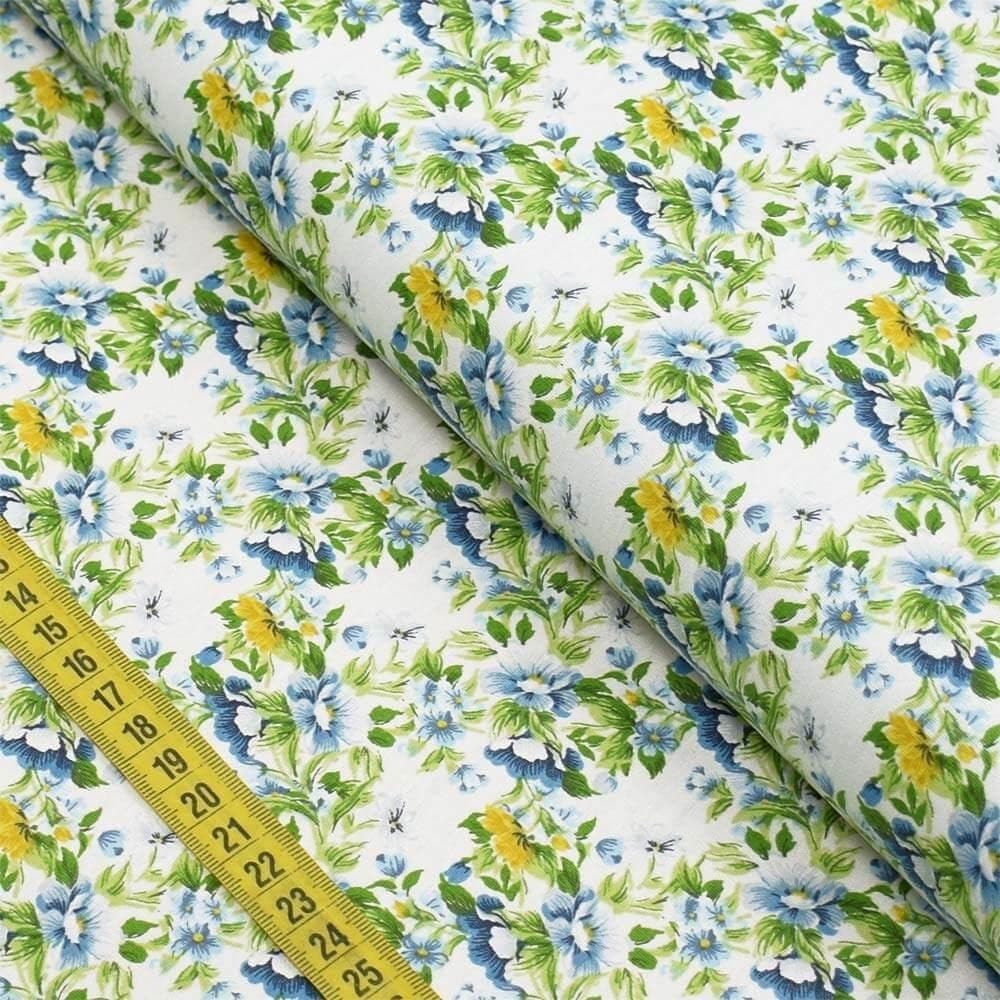 Tecido Estampado para Patchwork - Deep Blue Floral : White (0,50x1,40)