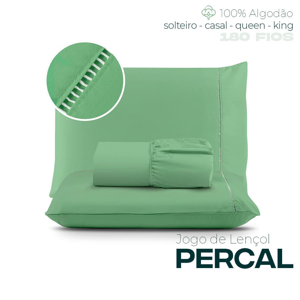 Kit Jogo Lençol 100% Algodão PERCAL Ponto Palito - Solteiro 2 peças, Casal Queen e King 3 peças