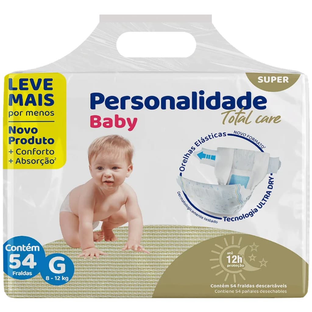 Fralda Descartável Personalidade Baby Total Care - Tamanho G - 54 Unidades