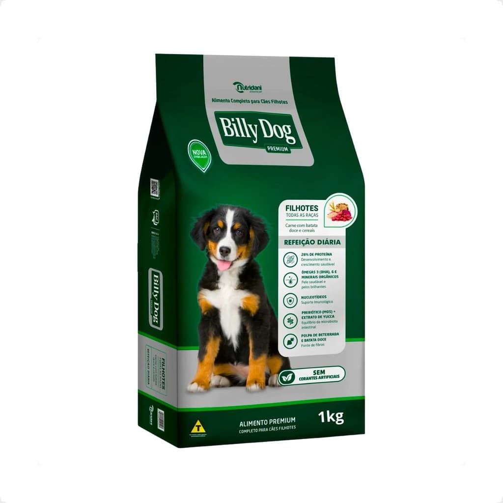 Ração Billy Dog 1Kg Cães Filhotes Refeição Diária