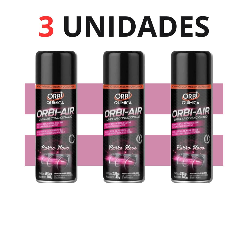 Limpa Ar Condicionado Automotivo Spray Higienização - Carro Novo Órbi-Air KIT 3 UNIDADES