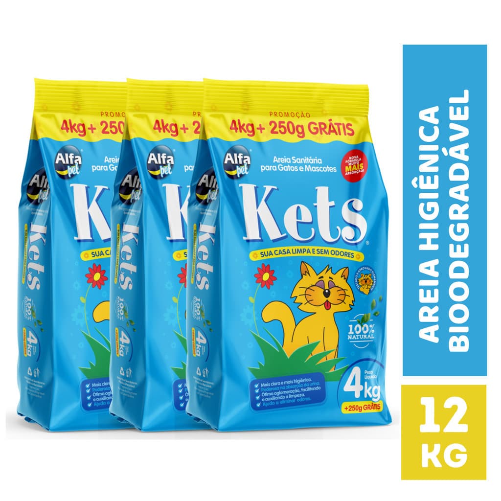 Areia Sanitária Higiênica Premium Kets Forma Torrões 12kg para Gatos