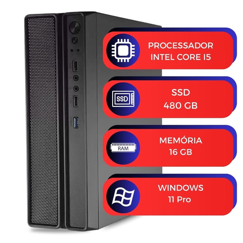 Mini Computador Slim MultiPc I5 16GB SSD 480GB Win11 Pro PC Ideal p/ Escritório, Home Office, Estudos e Navegação Rápida