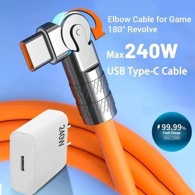 Cabo De Carregamento Rápido Tipo C USB IPhone 240W Carregador Turbo Para Celular Android Giratório