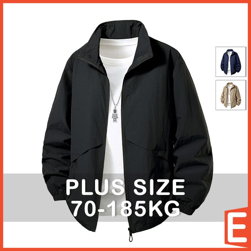 [EU S-6XL] Jaqueta Plus Size Masculina Cor Sólida Casual Gola Manga Comprida Jaquetas Pretas Azuis Com Bolso Masculino E