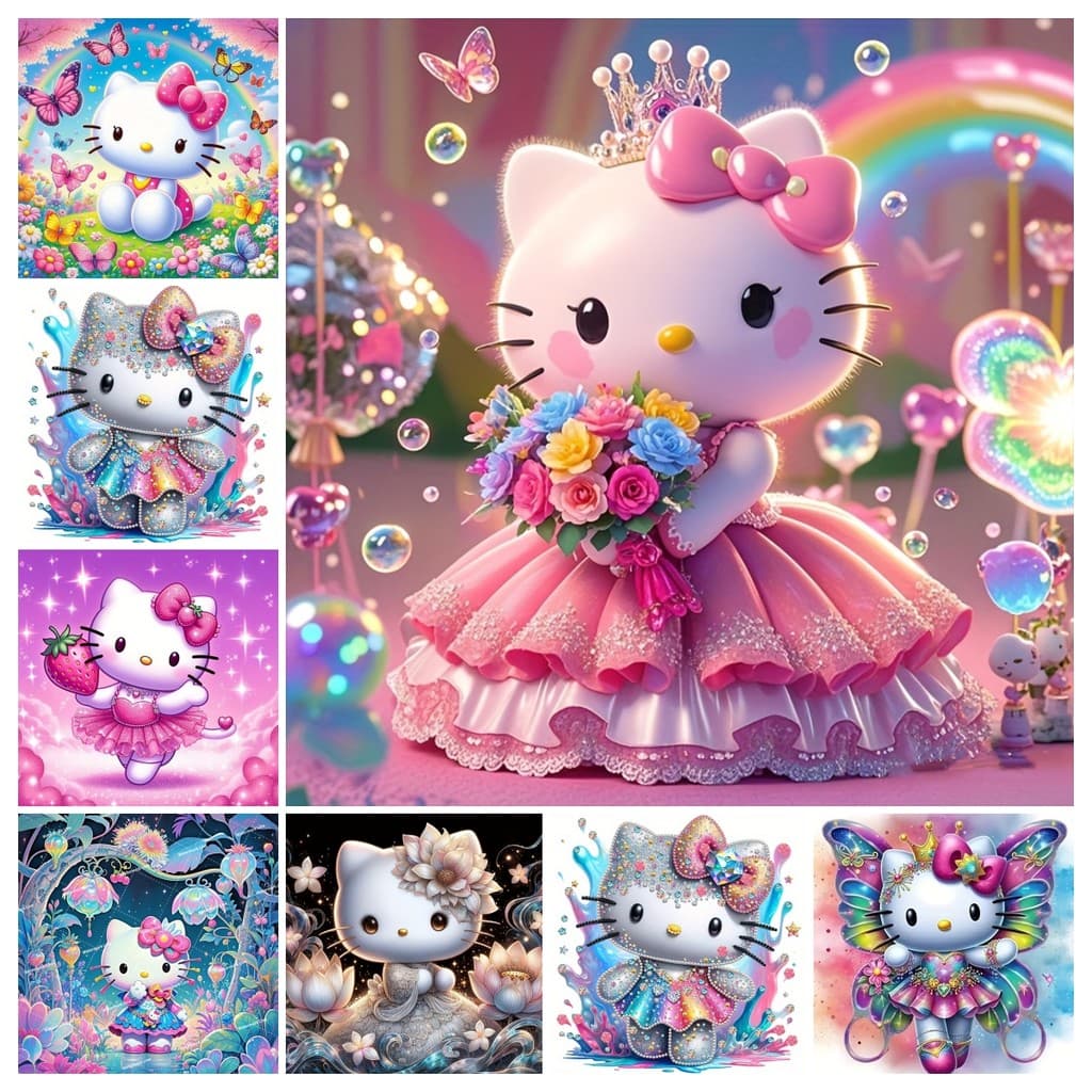 Kit De Pintura Diamante 5D , Arte De Hello Kitty , Artesanato Em Mosaico , Adequado Para Decoração De Parede De Casa E P