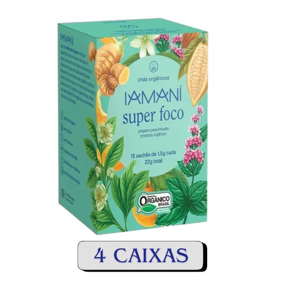 Chá Orgânico Super Foco/Concentra 4 cxs - 15 Sachês - Iamaní