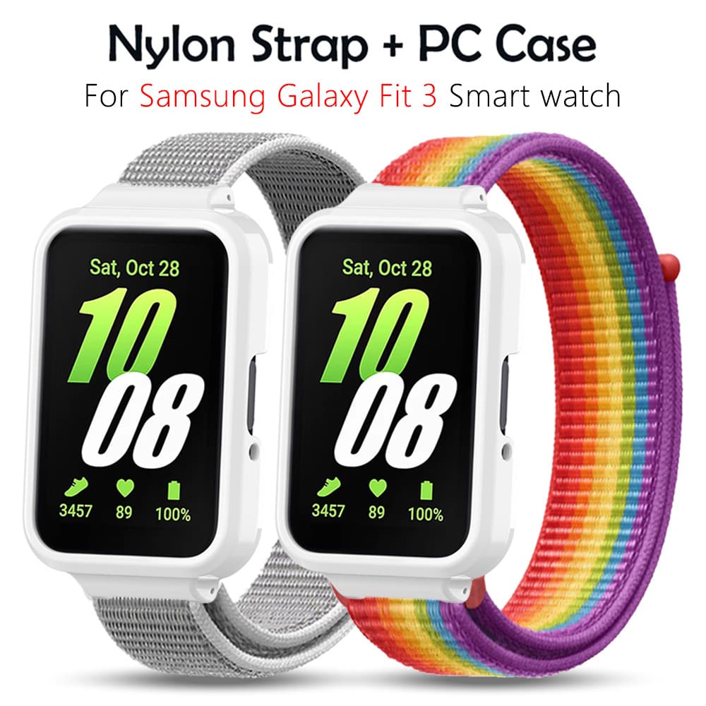 Pulseira De Nylon Com Capa Para PC Samsung Galaxy Fit 3 Pulseiras Respiráveis Smartwatch Relógio Inteligente