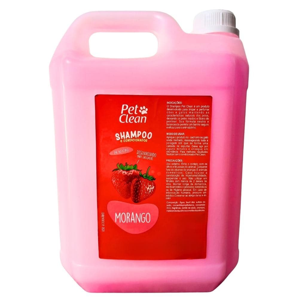 Pet Clean Shampoo Morango 5L Para Cães e Gatos Pet Shop