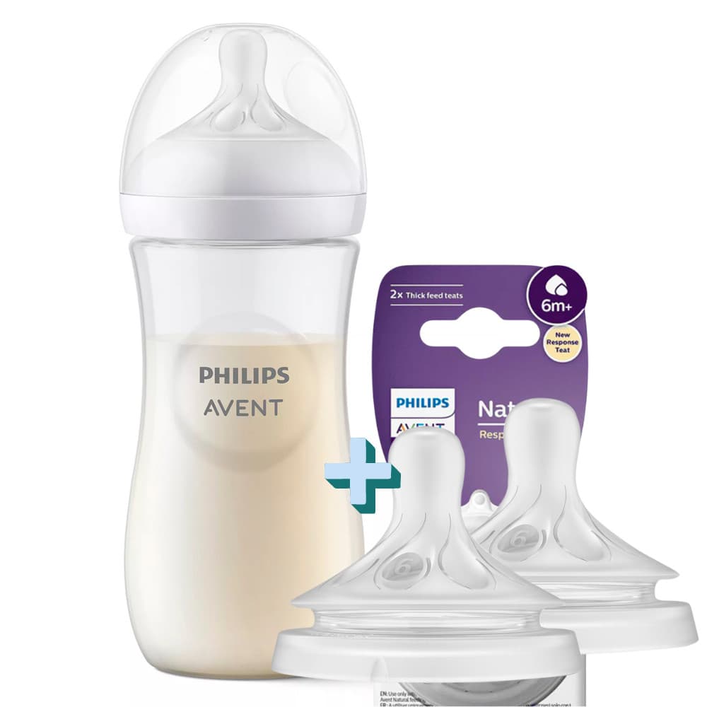 Kit Mamadeira Avent 330ml + 2 Bicos Nº6 6m+ Líquido Espesso