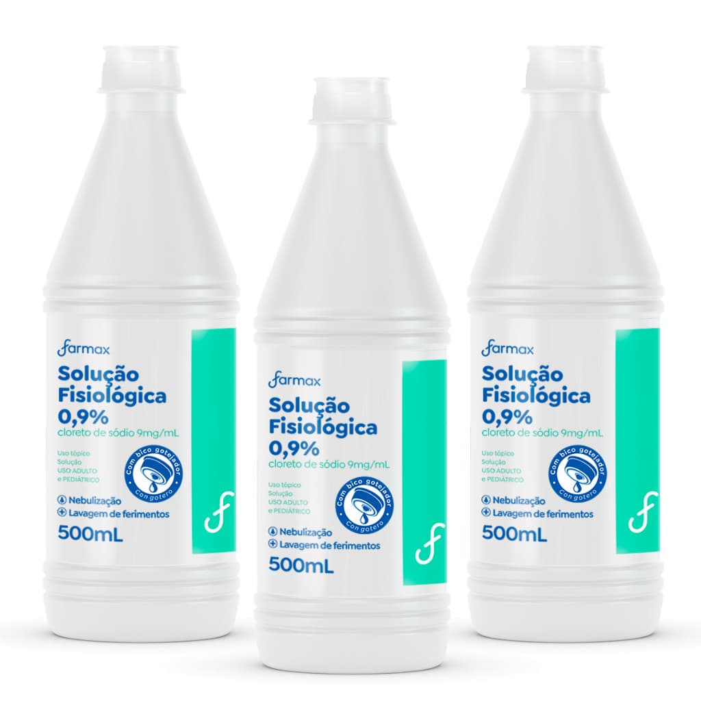 Kit 3x Soro Fisiológico 500ml Farmax Sorimax Bico Gotejador