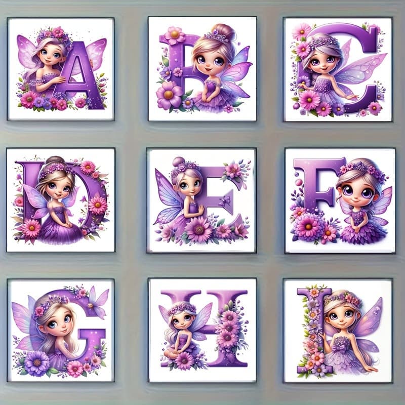 1 Peça Linda Fada Mágica , Pintura De Diamante Com Padrão De 26 Letras , Faça Você Mesmo 5D Acrílico Completo Mosaico Co