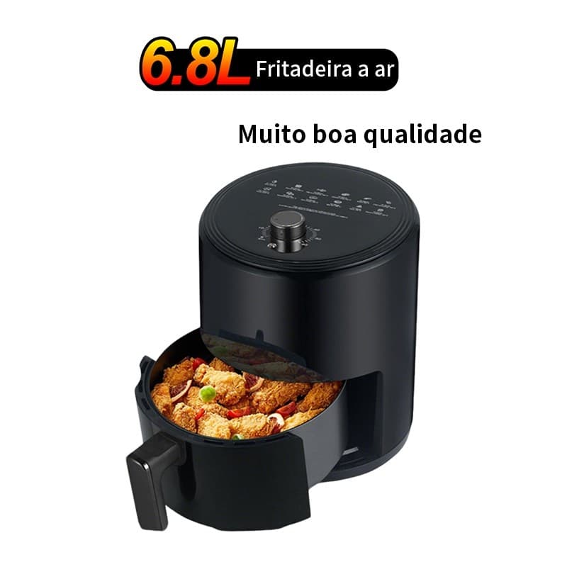 Air Fryer Fritadeira Sem Óleo 1400W 110V 6.8L Antiaderente Inox 304 Timer Automático Cozinha Saudável 10 Receitas Grátis