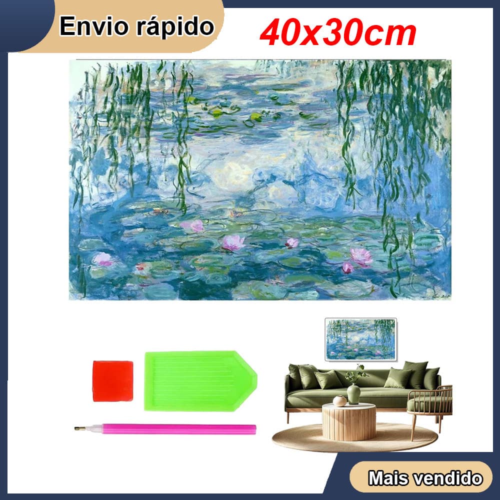 Flor de Lótus Quadrado Kit Pintura de Diamante 5d Paisagem Variados Diamond Paiting  40x30cm