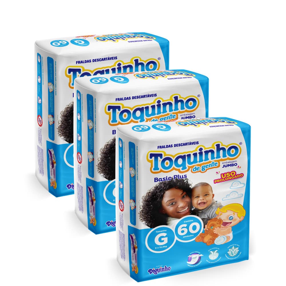 Fralda Infantil com toque de algodão kit 3 pacotes G 180 fraldas