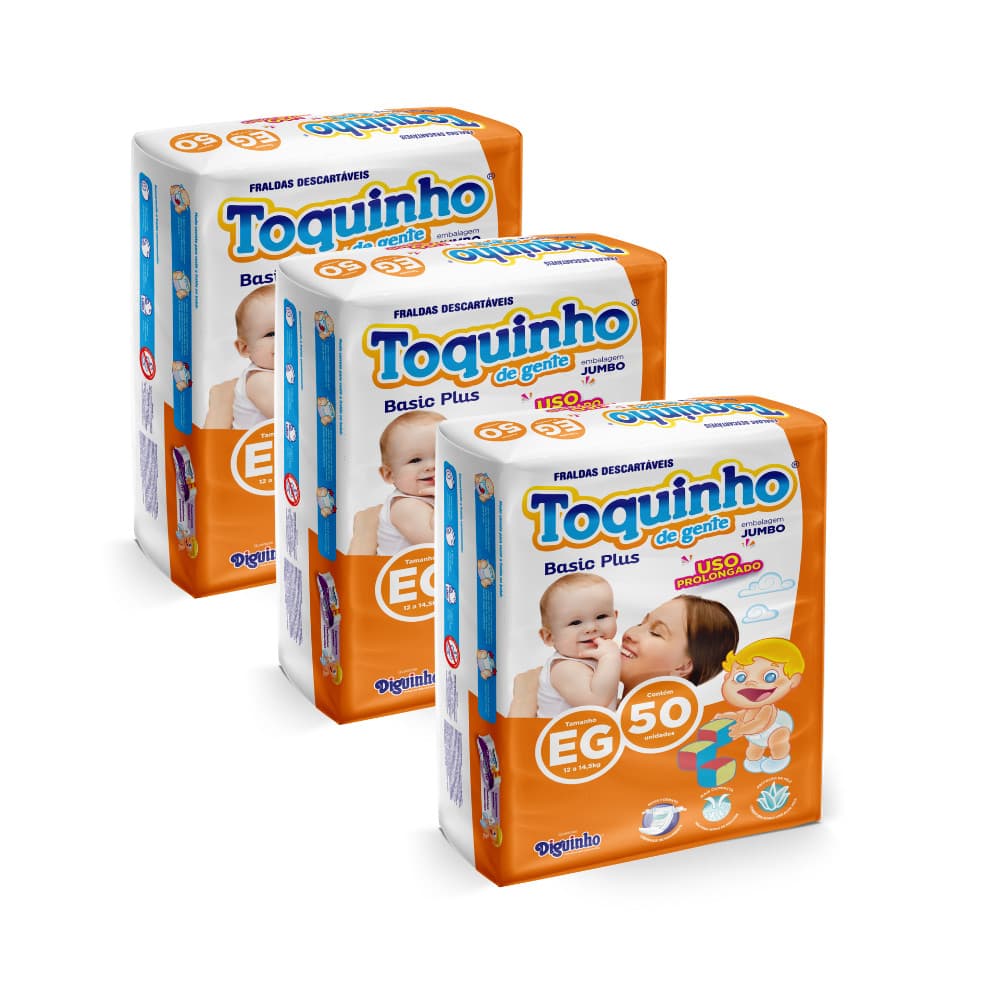 Fralda Infantil com toque de algodão kit 3 pacotes EG 150 fraldas