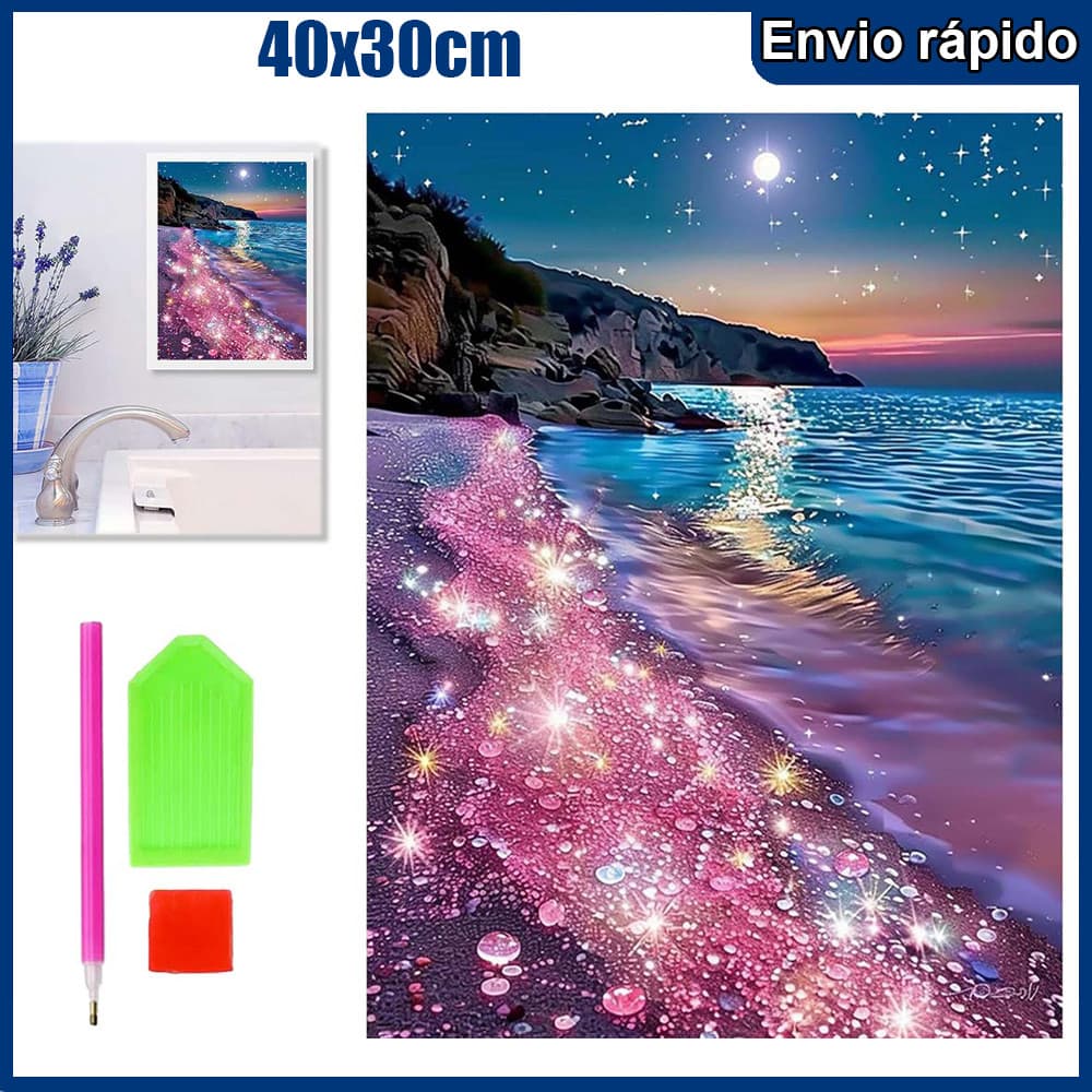 40x30cm Praia rosa Pintura Diamante 5D Pintura de Diamante Kits De Pintura Diamante Para Adultos Quadrado