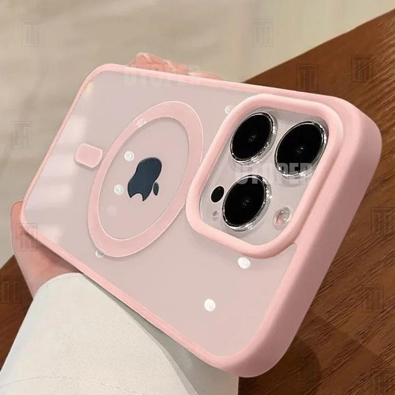 Capa De Acrílico Transparente Rosa Para iPhone , Magsafe , Rígida À Prova De Choque , Magnética Poderosa , 16ProMax , 15