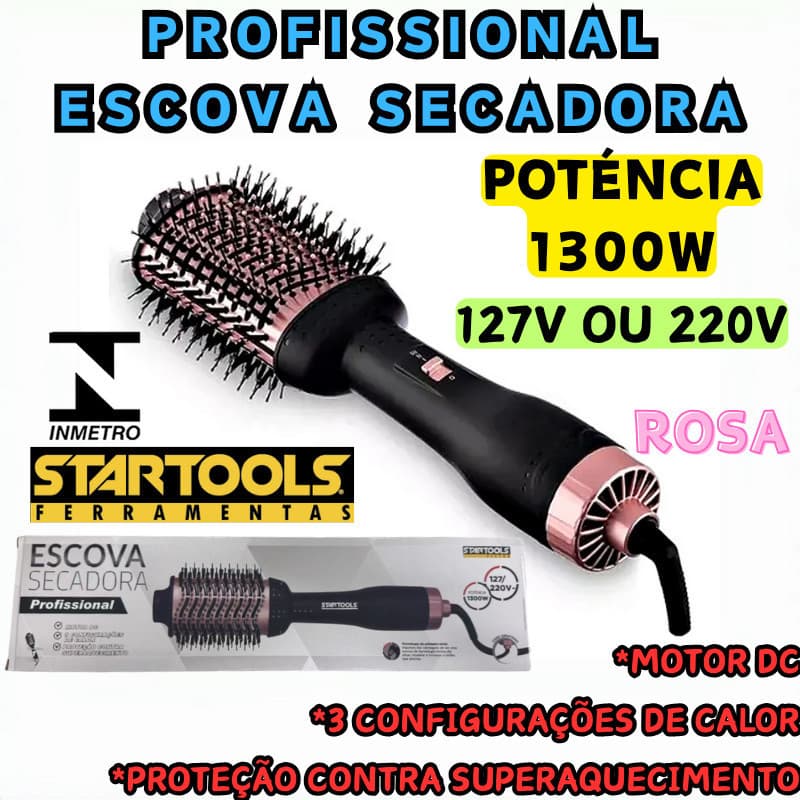 Escova Cabelo Secadora Profissional 127 Ou 220V Poténcia1300W Revestimento Cerâmico Com Óleo Argan