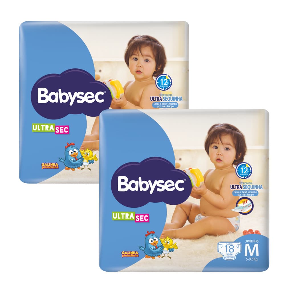 Pacote 2x Fralda Babysec UltraSec Jumbinho M Galinha Pintadinha c/18un