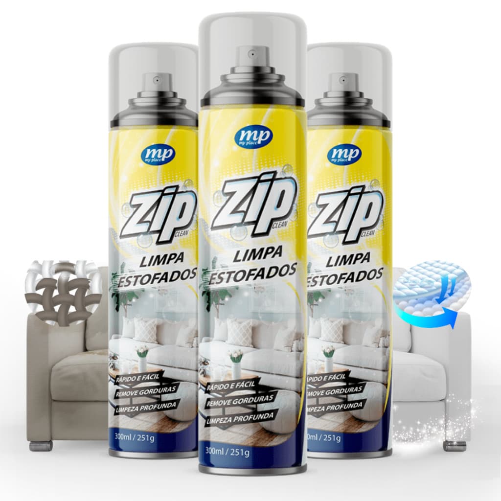 KIT 3 Limpa Estofados Zip 300ml spray higienizador manchas odores gorduras sofá tapete automotivo