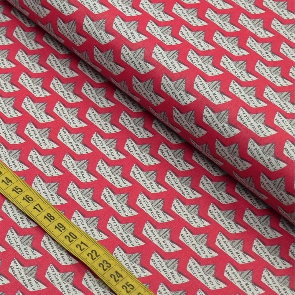 Tecido Estampado para Patchwork - Navy : Mini Barco de Jornal Vermelho (0,50x1,40)