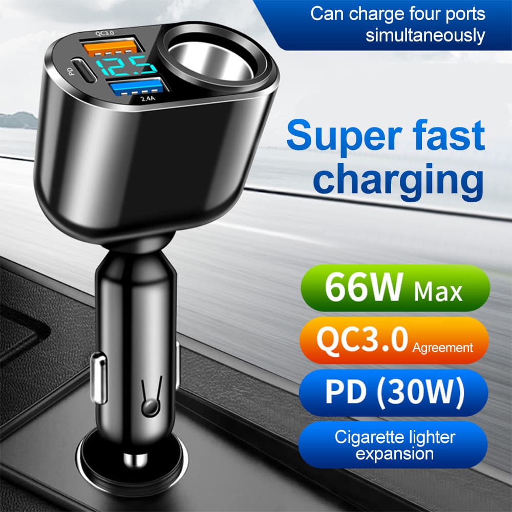 666w QC3.0 PD Adaptador De Isqueiro Para Carro USB Carregador De Telefone De Carga Rápida 12V-24V Universal iPhone Samsung Xiaomi