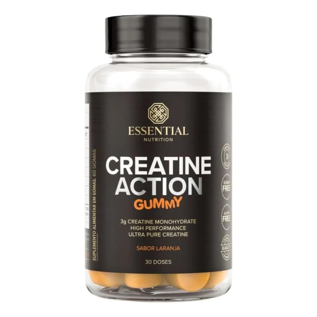 Creatine Action Gummy 60un Laranja - Essential Nutrition | Creatina em Goma Pré-Treino