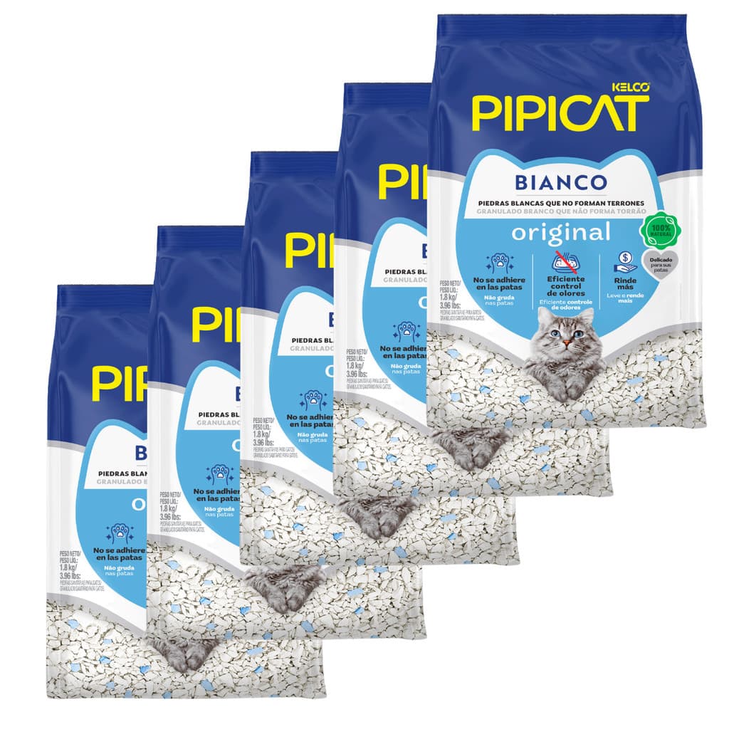 Kit 5 Areia Sanitária Pipicat Bianco Granulado Kelco 1,8kg
