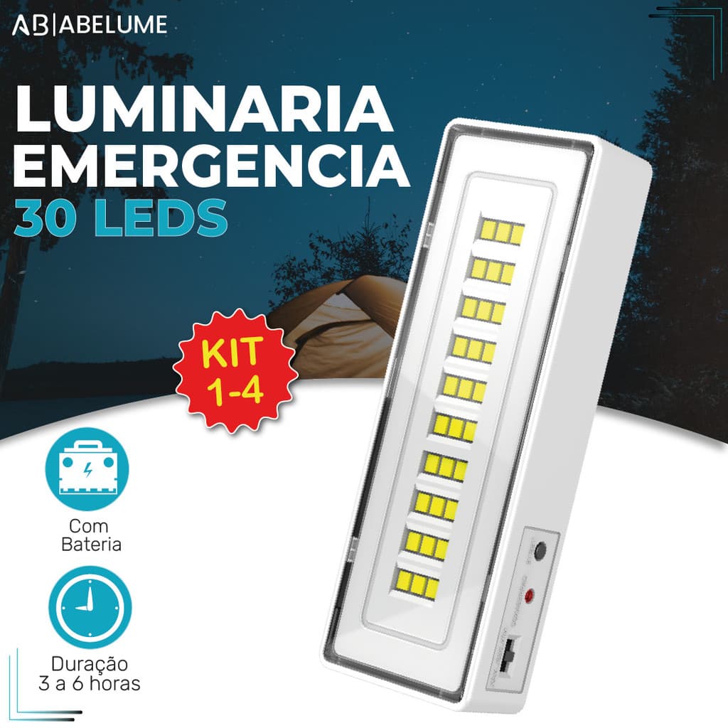 Luminária Emergência Lâmpada Portátil 30 Leds Recarregável Bivolt Luz Branca Fria