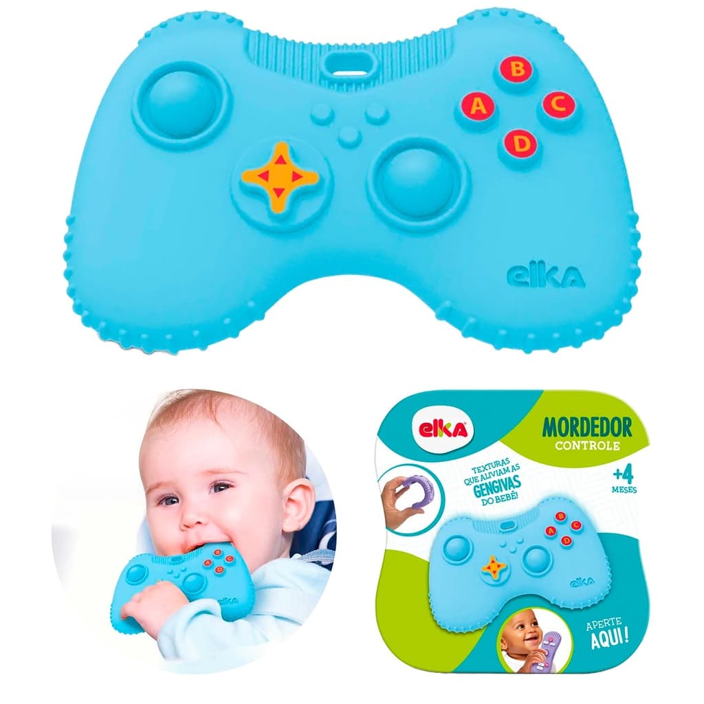 Mordedor Controle Video Game Macio Antistress Bebe Menino Dentição Elka