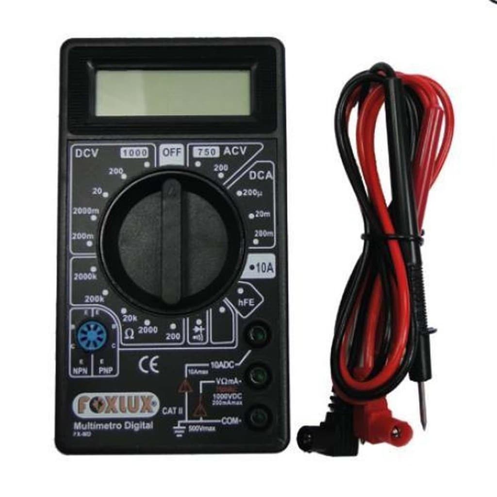 Multímetro Digital Foxlux 14cm Altura 3cm Largura 21cm Com Teste de Diodo e Transistor