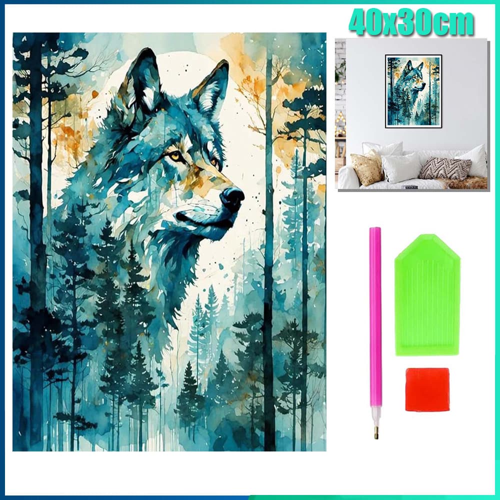 Quadrado Pintura Diamante 5D Pintura de Diamante Pintura DIY 5D Diamante 40x33cm A Floresta e o Lobo
