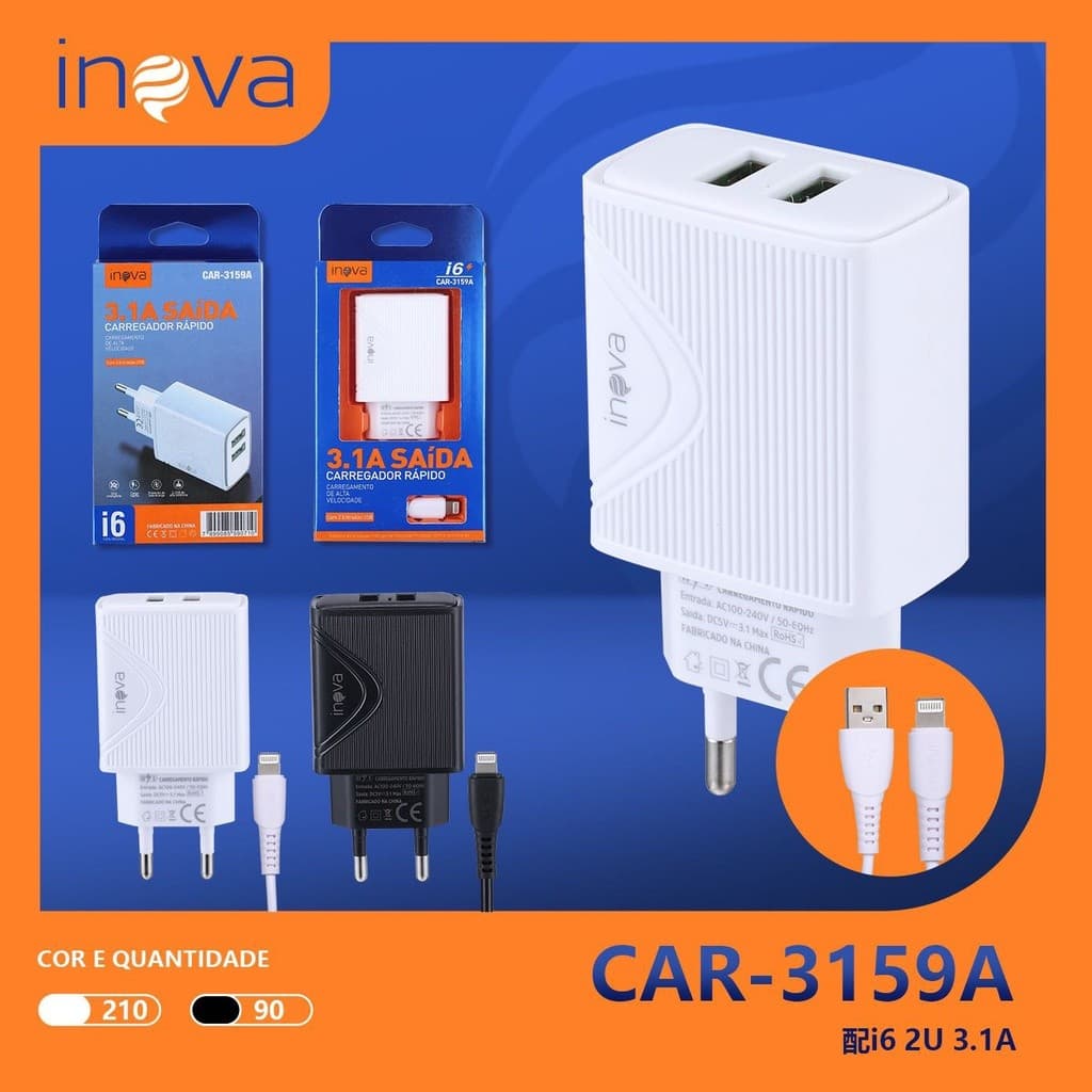 5pcs Carregador Celular Inova 3.1 iphone  2 Usb Carregamento Rápido IOS