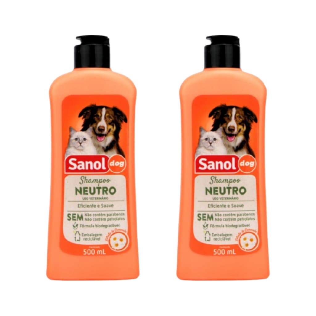 Kit 2x Shampoo Sanol Dog Neutro 500ml para Cães e Gatos