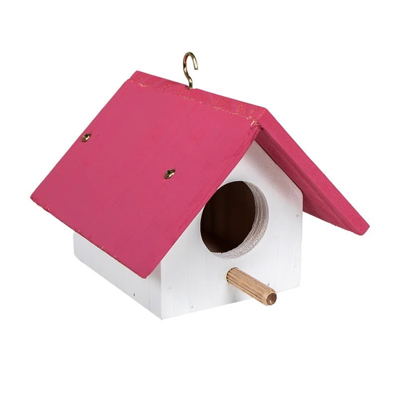 Casa Casinha De Pássaro Passarinho em Madeira Resistente Cor Rosa
