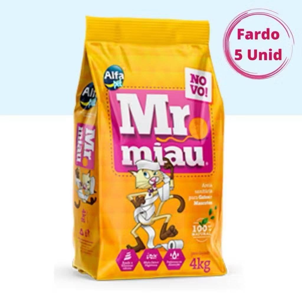 Kit 5 unidades Areia Sanitária Higiênica Para Gatos Anti Odor Mr. Miau 20kg Total