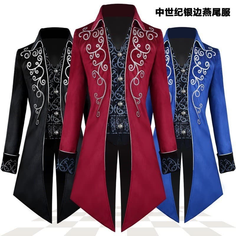 4 cores pronto estoque borda prateada smoking traje Medieval casaco traje de desempenho de páscoa cos borda prateada