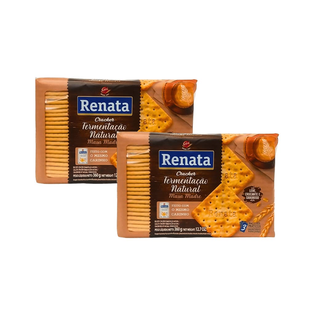 Biscoito Cracker Fermentação Natural 360g Renata – Kit Econômico con 2 Pacotes - Leve e Saudável